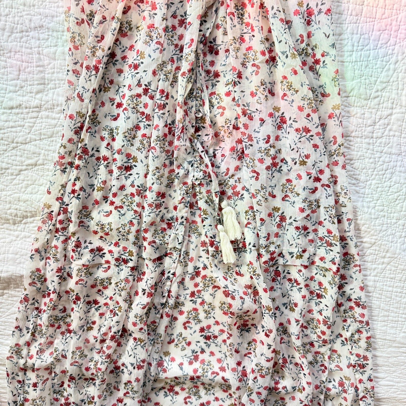NWT DR2 Garden Party Ditsy Floral Sheer Dress Duster Cardigan Size S Cottagecore
