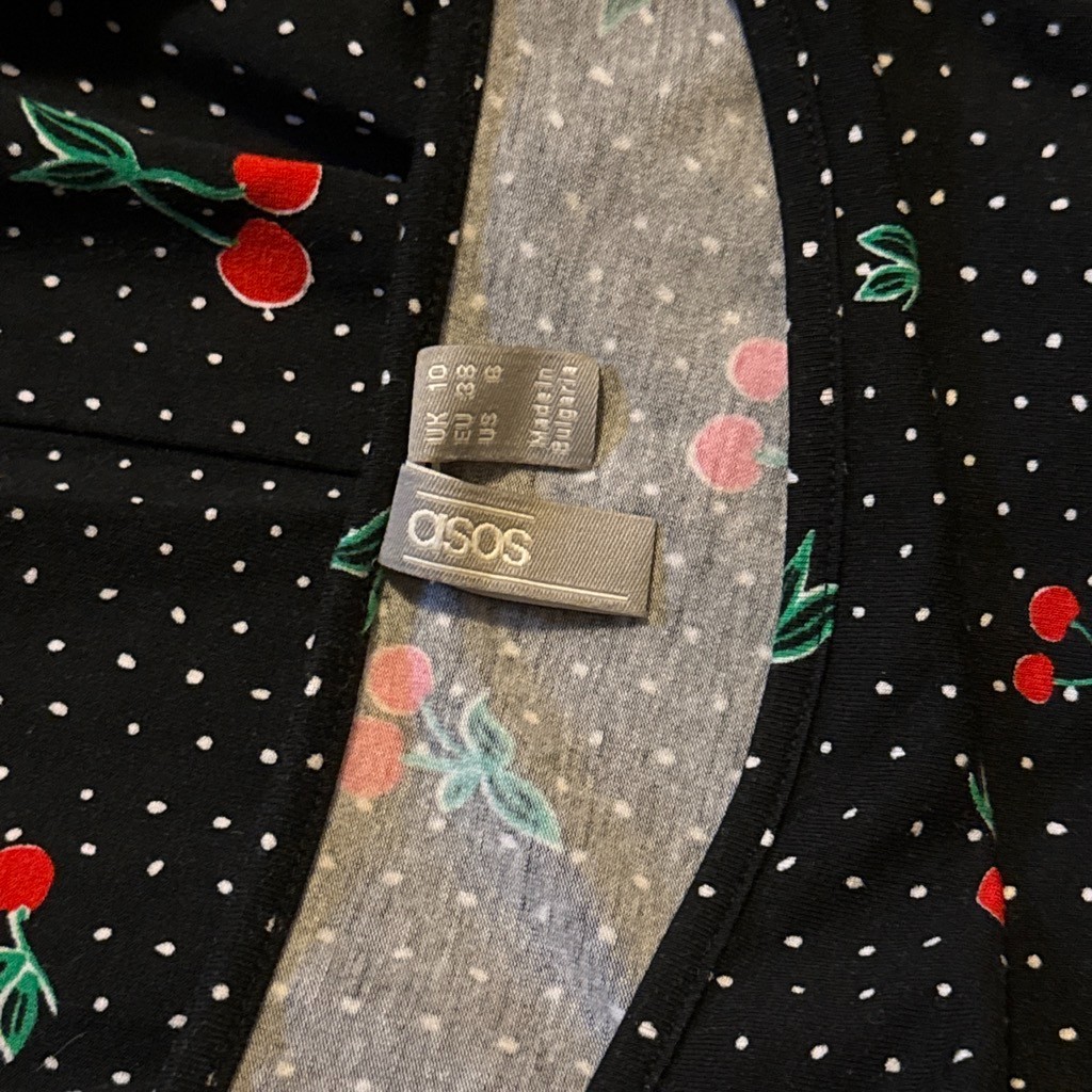 Vintage ASOS Cherry Print Mini Dress Long Sleeve
