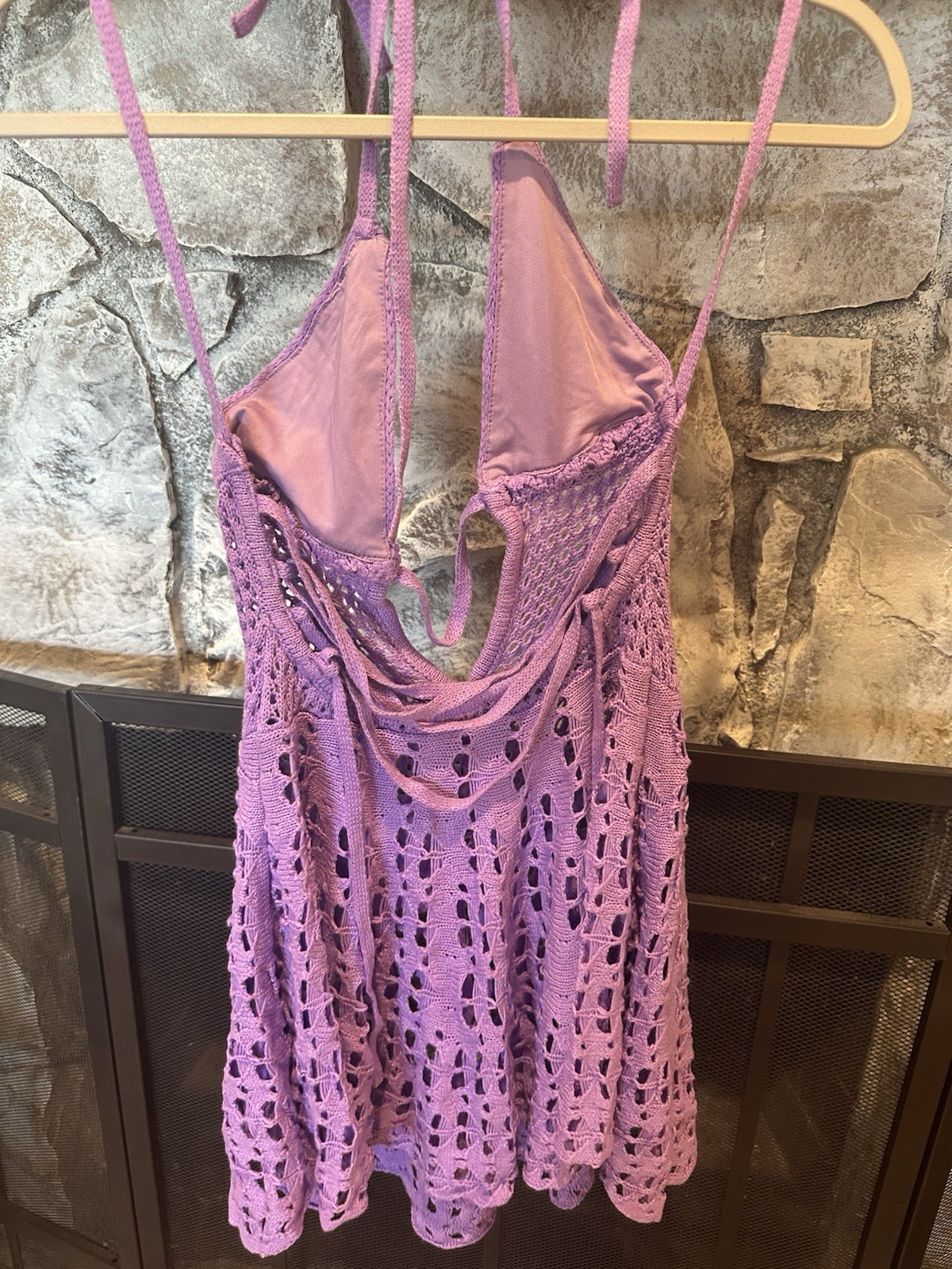 Outcast Exclusive Purple Jewel Crochet Mini Dress (OCL463 Dress, Women’s Size S