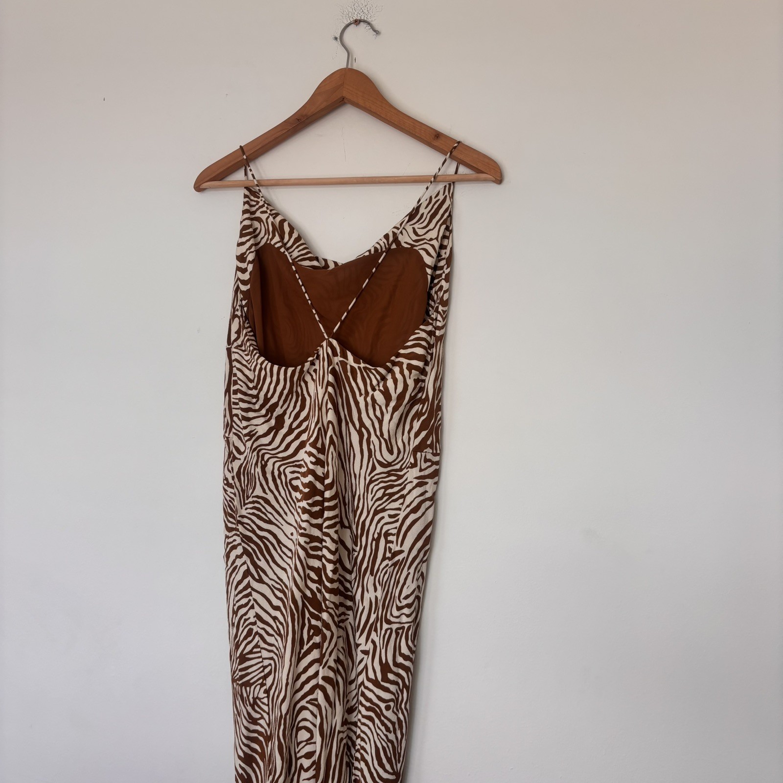 Samsoe Samsoe Apples Zebra Cowl Neck Open Back Maxi Slip Dress Brown Size XL