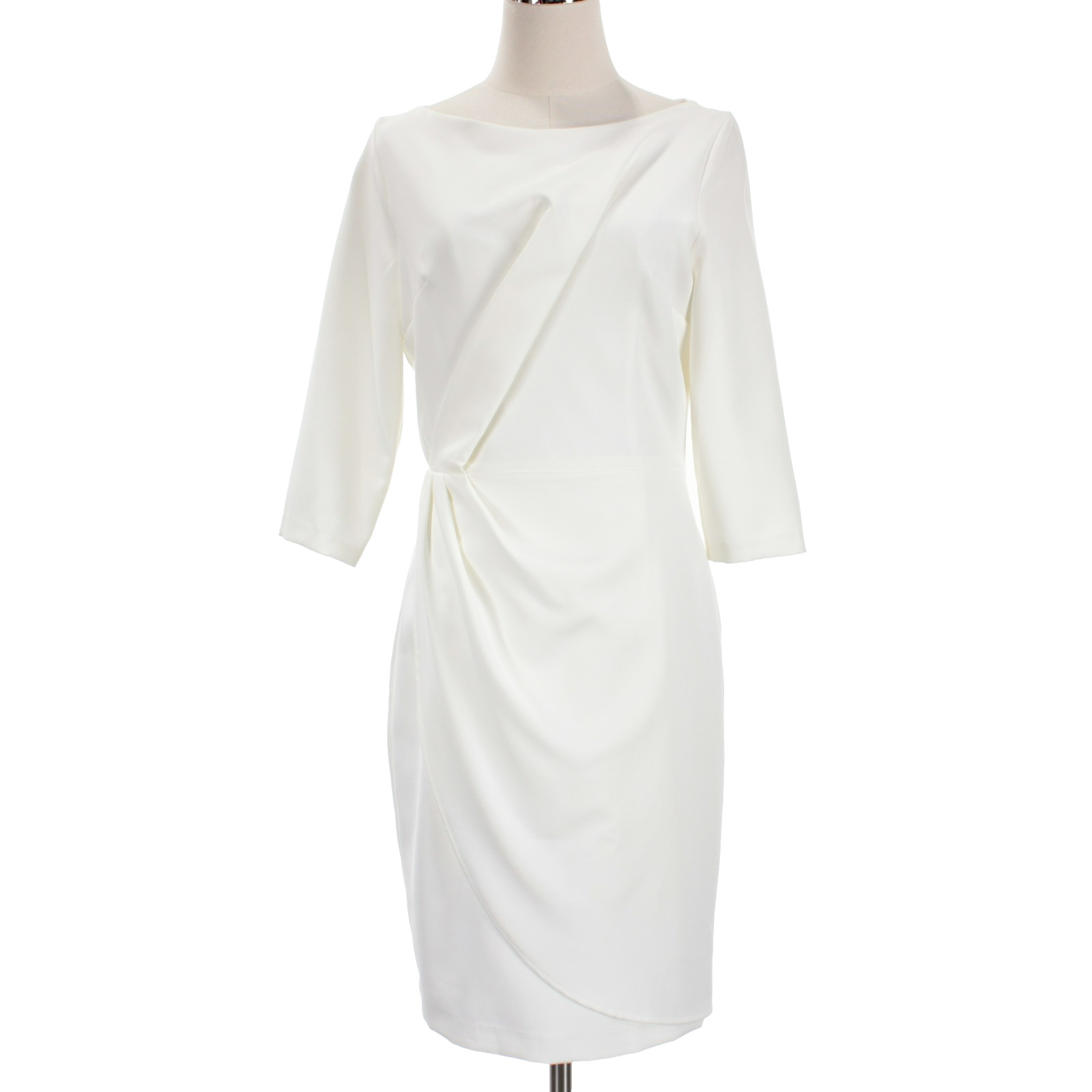 Black Halo NWD Gathered Sheath Dress Size 8 in Solid White Polyamide Blend