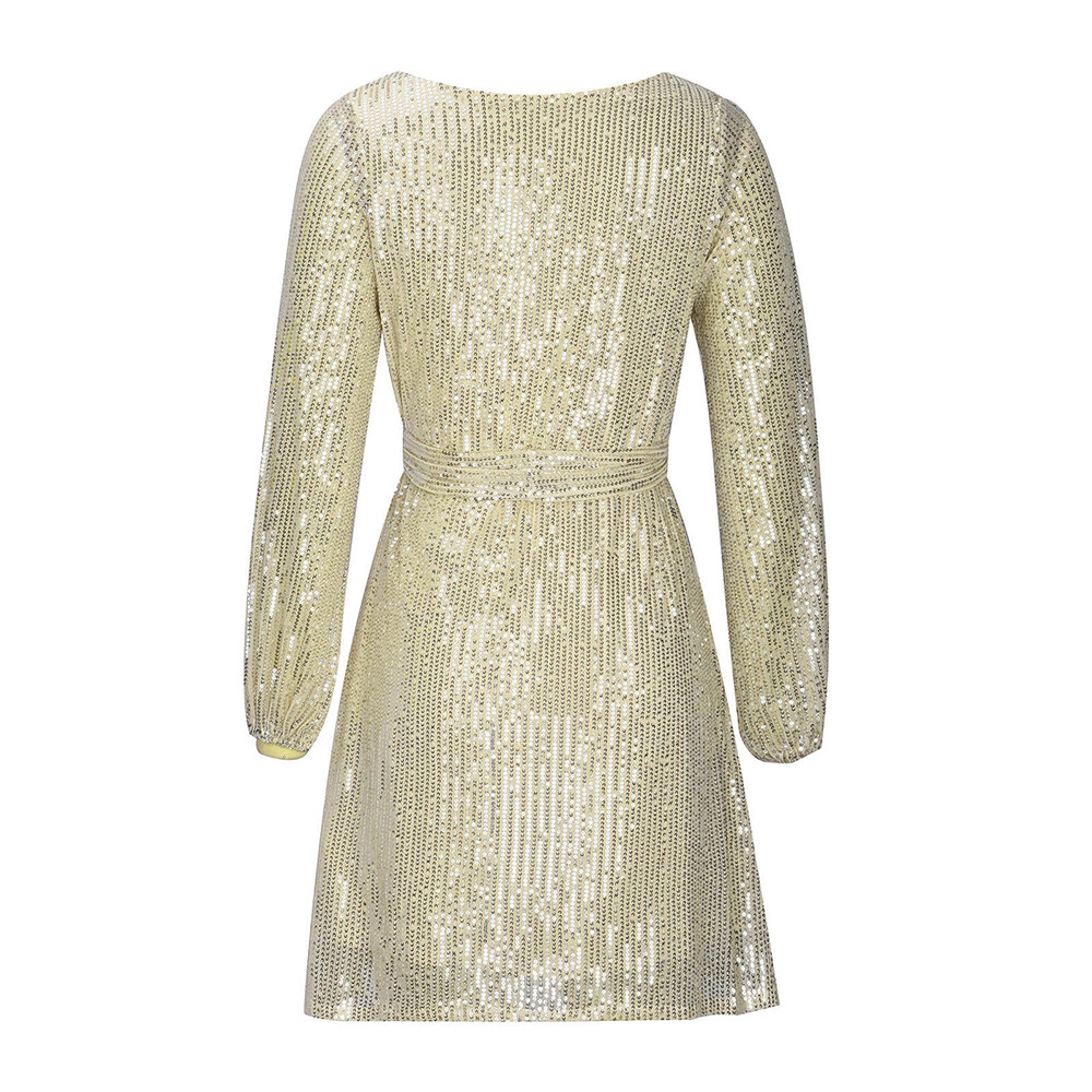Women Sexy Sequin Shiny Long Sleeve Bodycon Mini Dress Ladies Evening Party Gown