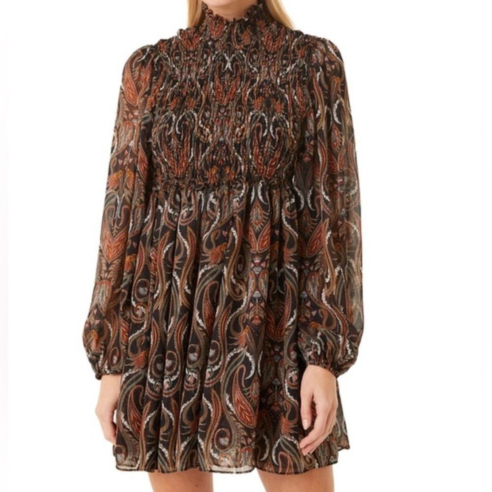 Misa Los Angeles Jessa Dress Spartina Paisley Black & Red Textured Size Medium