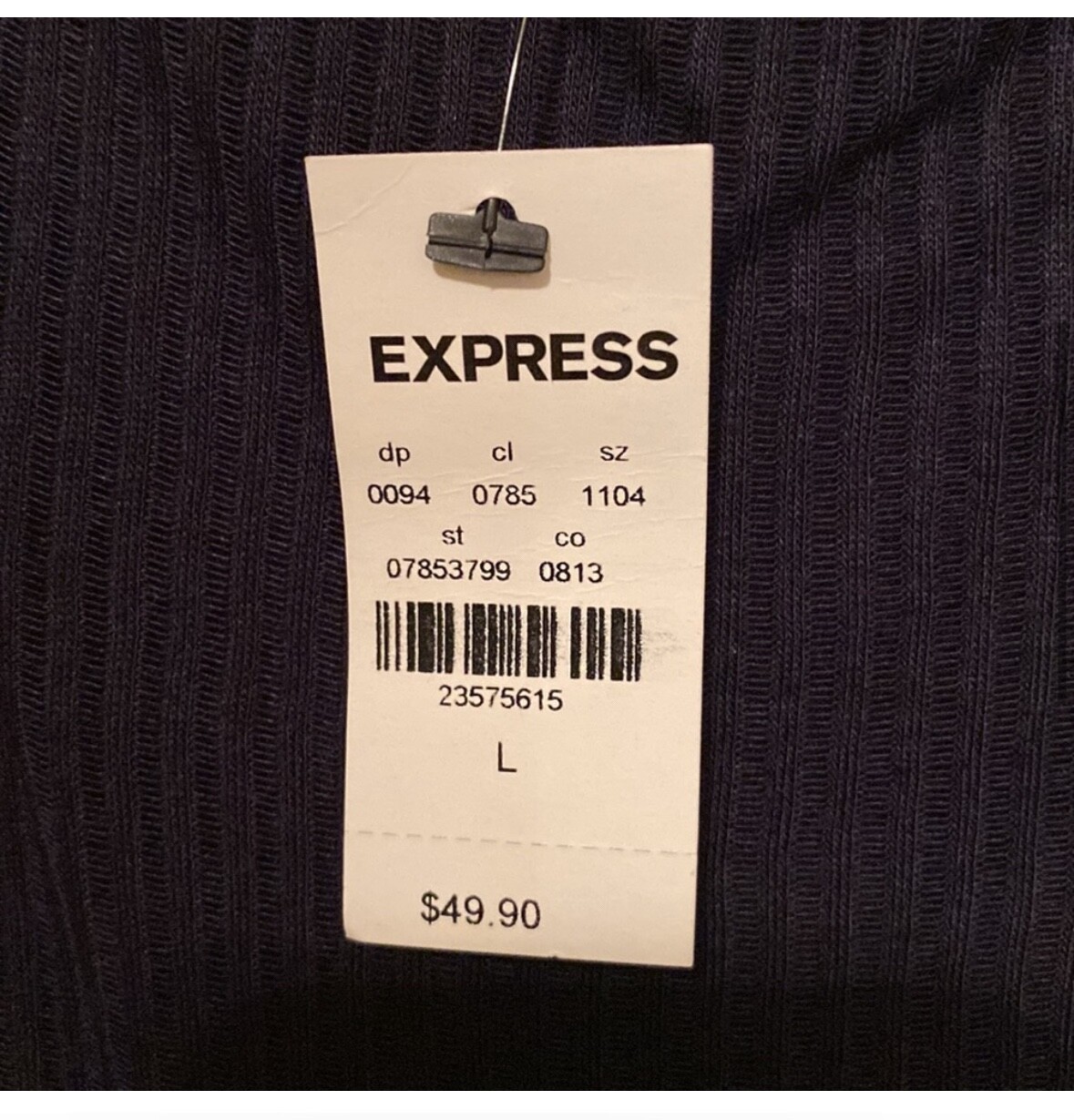 NWT Express black ribbed square neck dress, size L, lined, side slit, stretchy