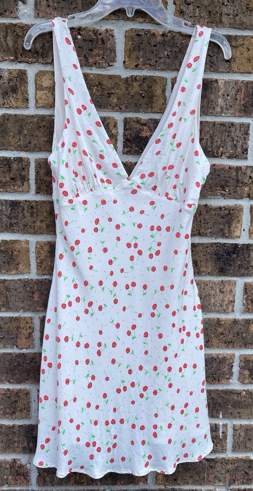 Zara Satin Cherry Print Sleeveless Strappy A-Line Dress White Red Green Size M