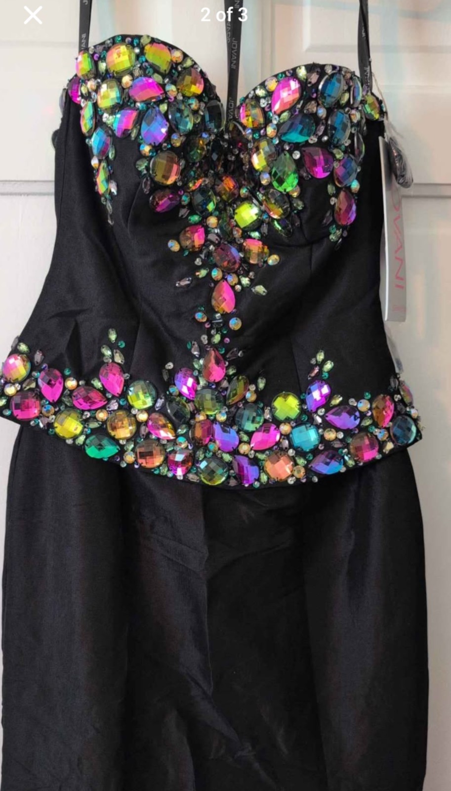 Jovani Black Sweetheart Beaded Sequin Long A-Line Gown 2 NWT