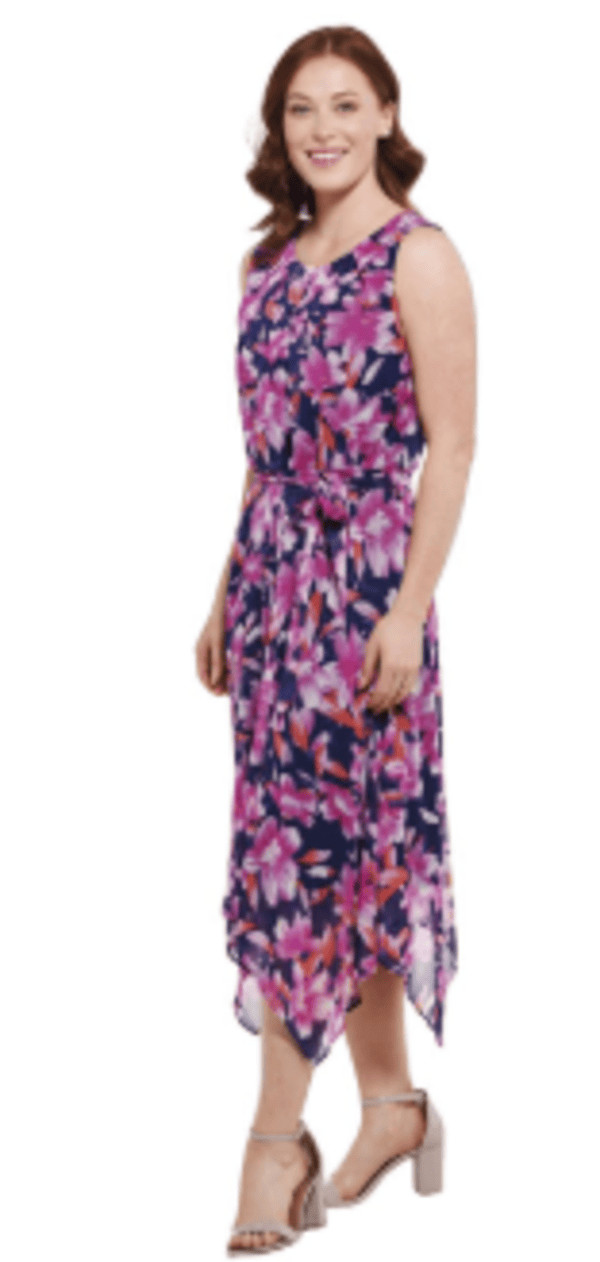 Womens Harper 241 Chiffon Floral Asymmetrical Hem Sheath Dress – 10