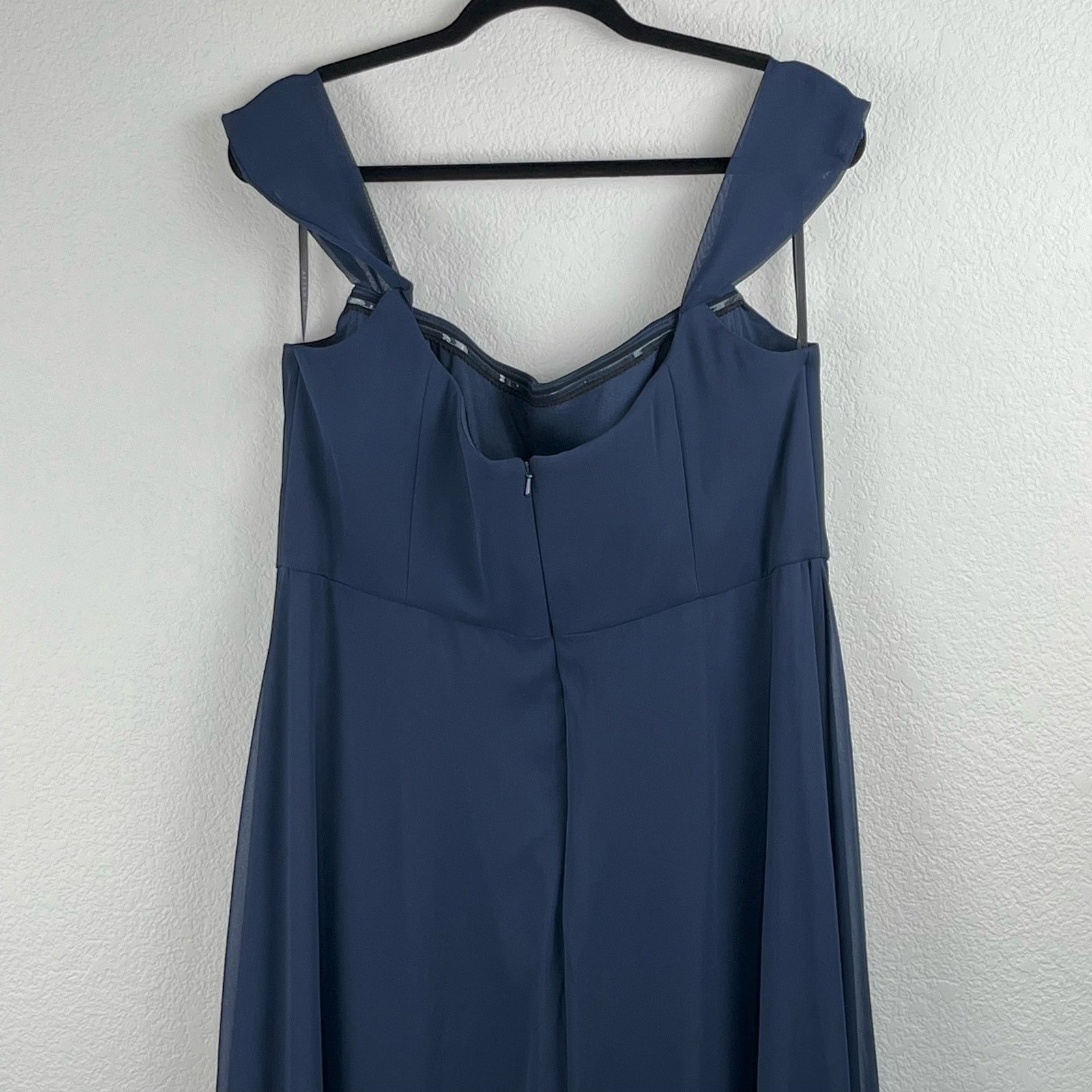 After Six Navy Lux Chiffon Gown Off Shoulder Formal Maxi 4 Prom Wedding NWOT