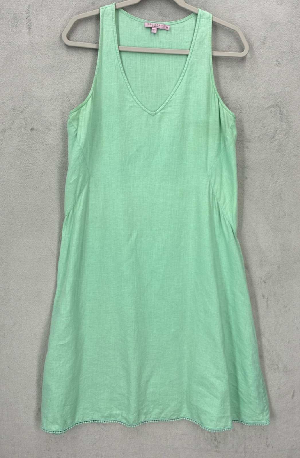 Calypso St Barth Dress 100% Linen Mint Green Pom-Pom Fringe Trim Minimalistic