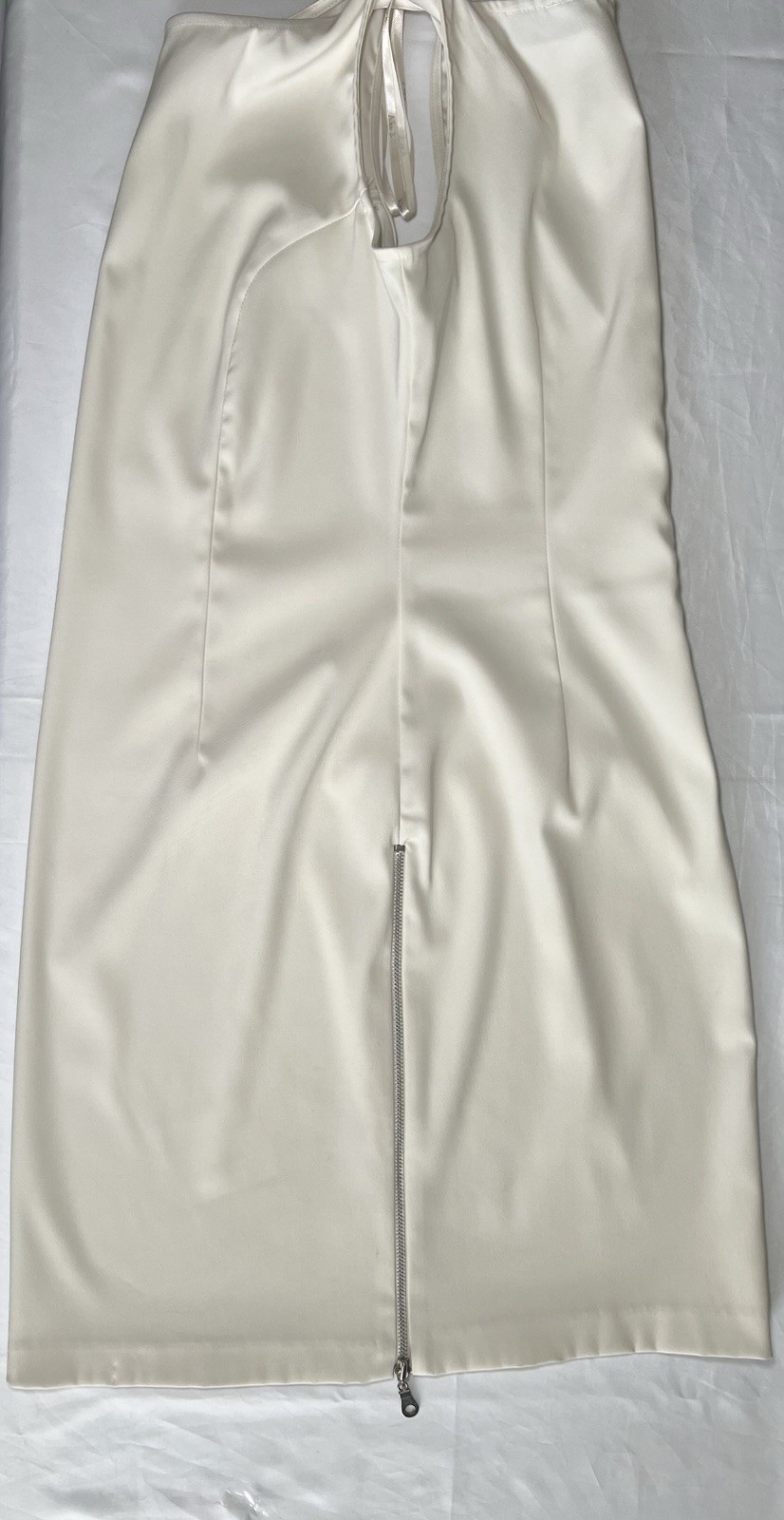 Allen B. Ivory Solid Scoop Neck Sleeveless Satin Sheath Knee Dress Zip 10