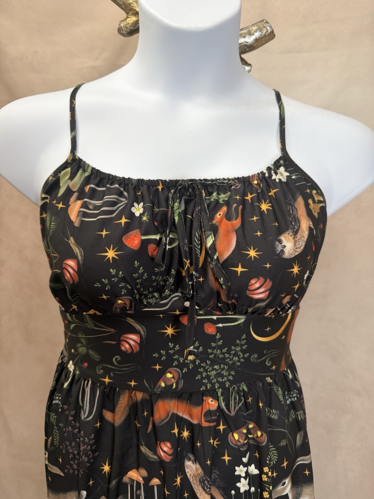 Romwe Black Whimsigoth Print Sleeveless Tiered Peasant Dress Size 1XL