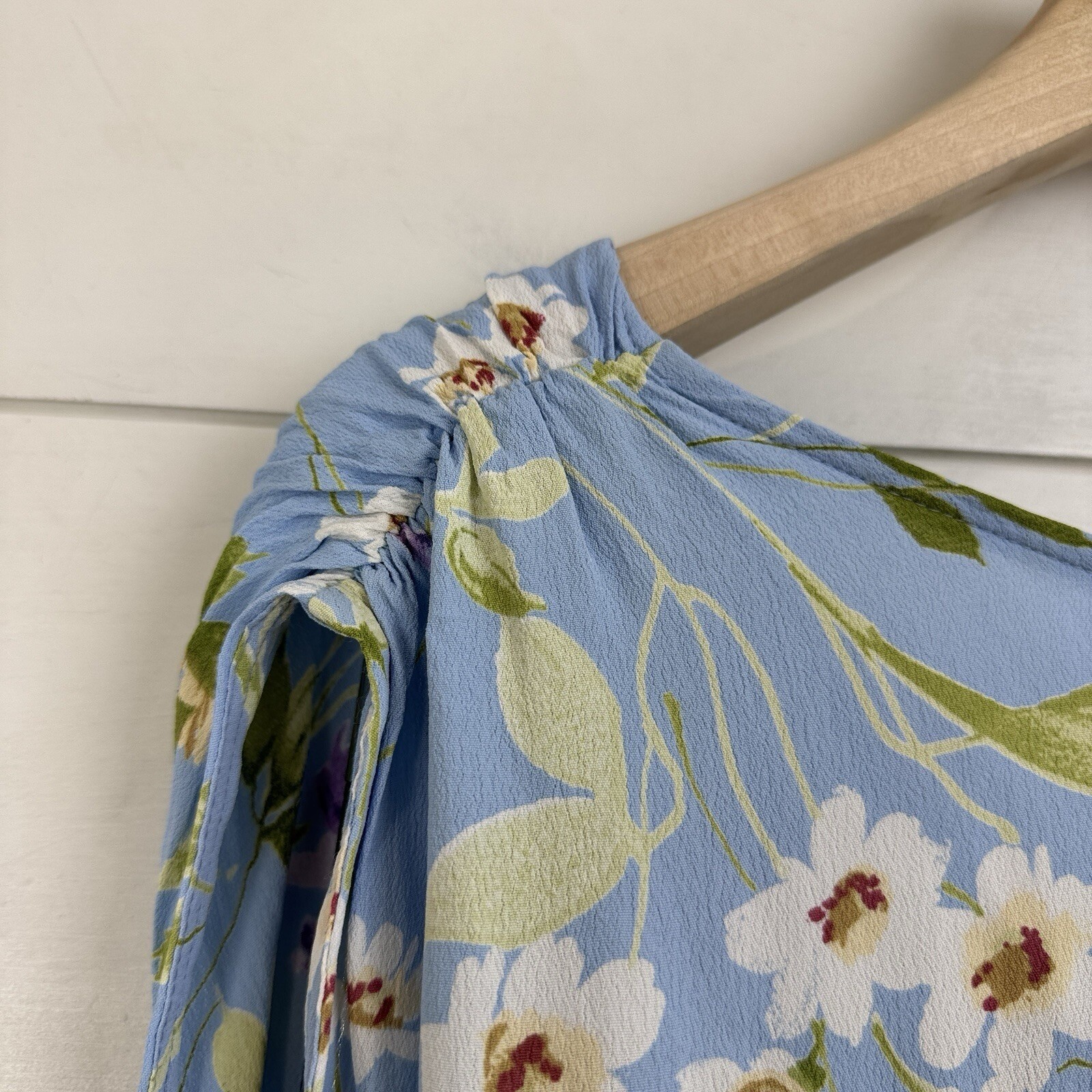 VTG! Jenny Helene Blue Floral Summer Long Dress 2X 100% Rayon USA Cottagecore