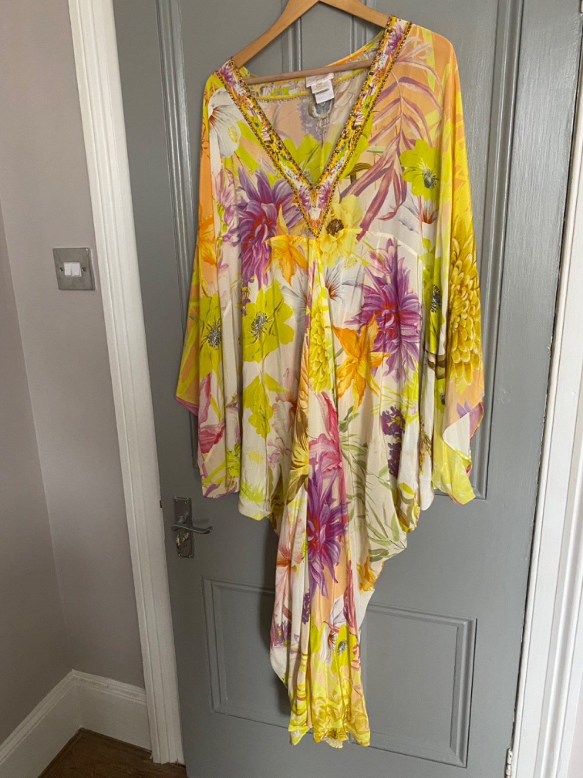 CAMILLA FRANKS YELLOW FLORAL T-SHAPE KAFTAN O/S