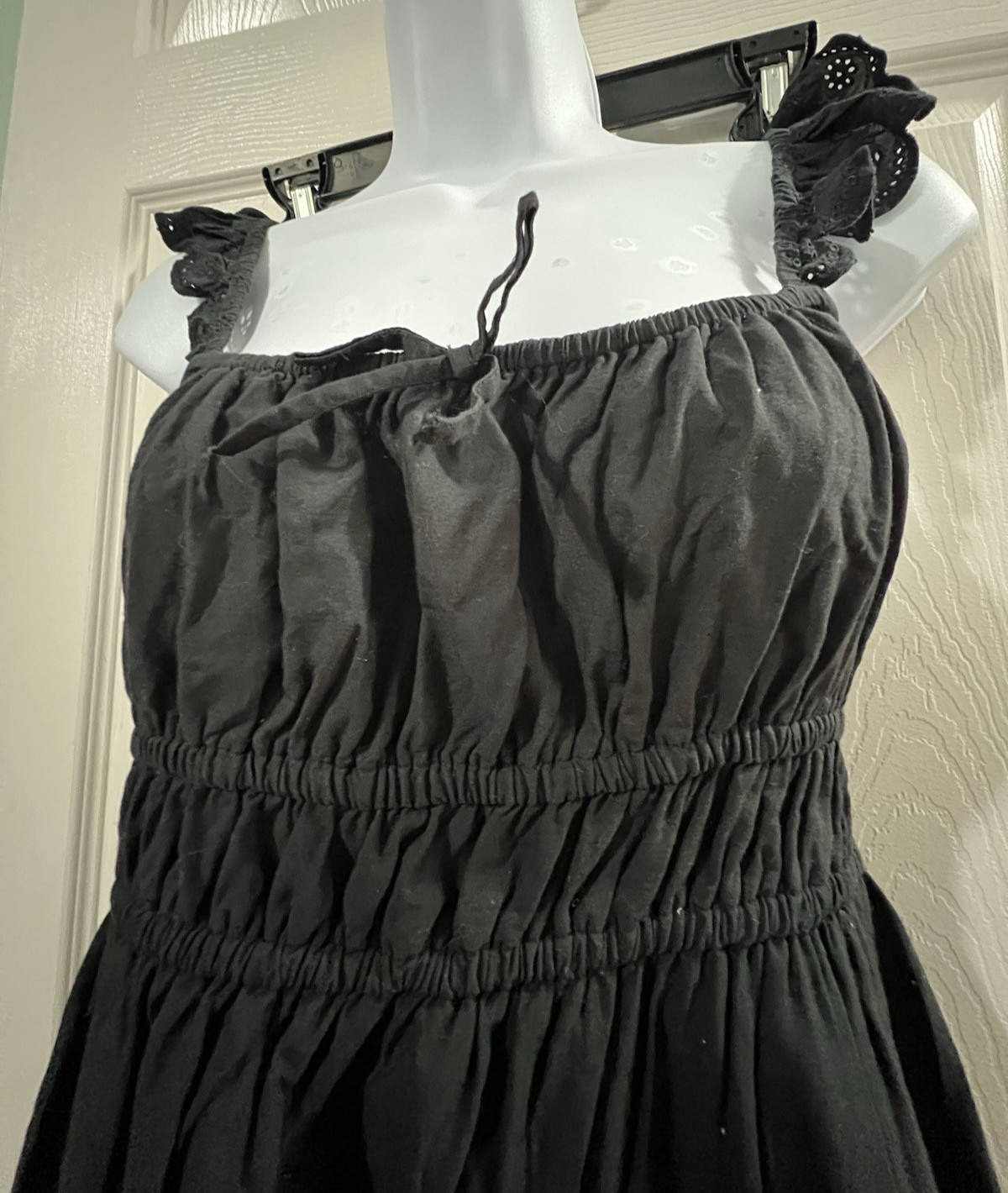 Nordstrom BP 100% Cotton Black Maxi Sundress w Eyelet Hem and Ruffled Straps. S
