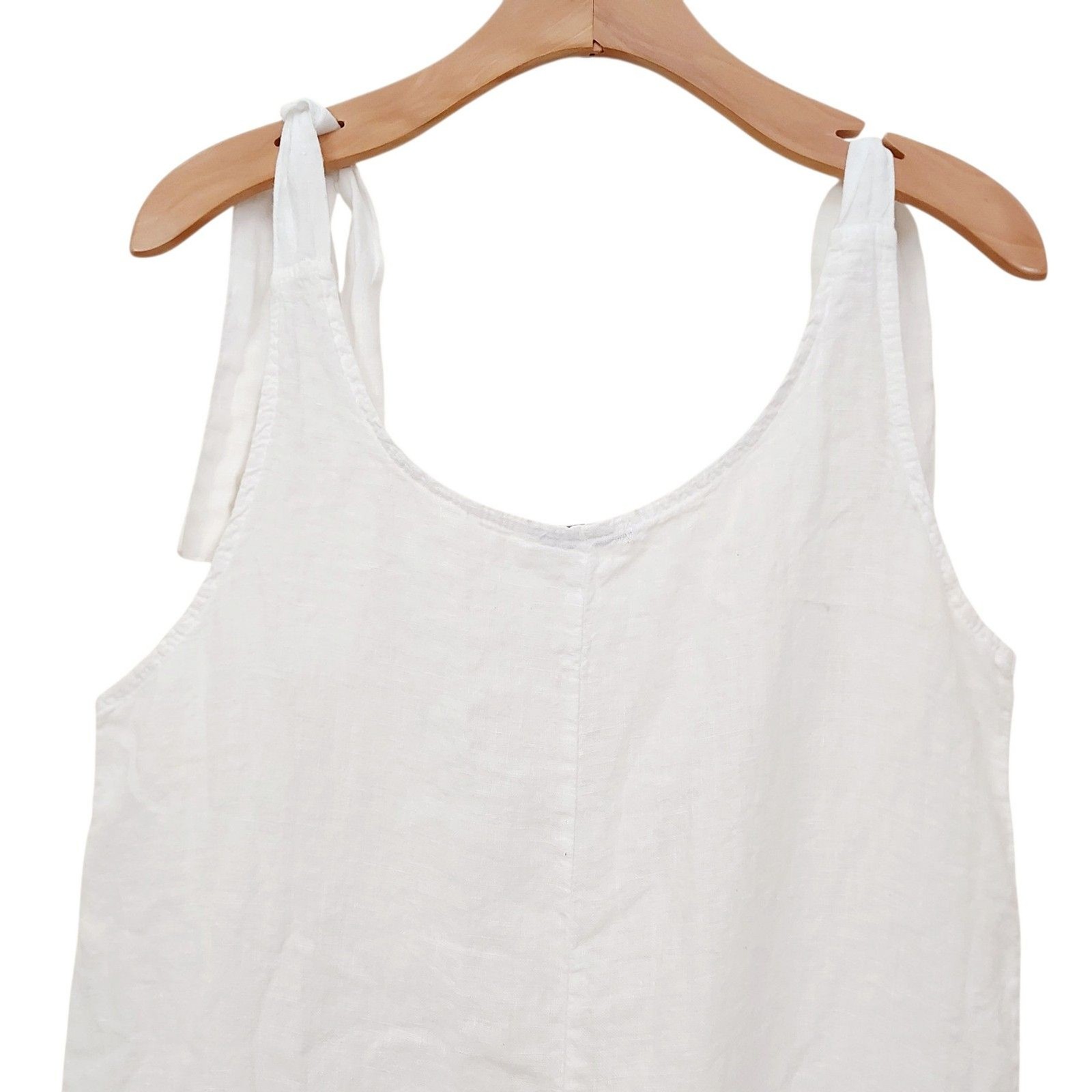 Valentina Naldi Midi Dress Womens Medium White Linen Tie Shoulder Beach Italy
