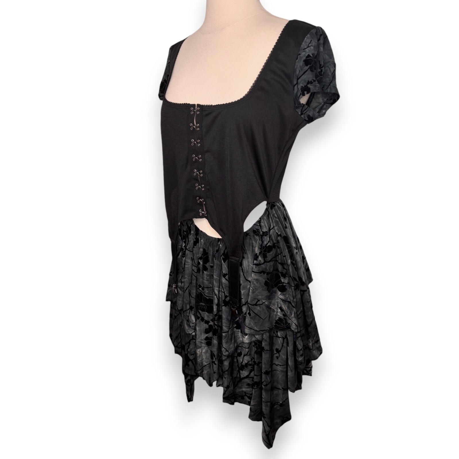 Current Mood Dolls Kill Black Goth Asymmetrical Hem Layered Dress Size Large