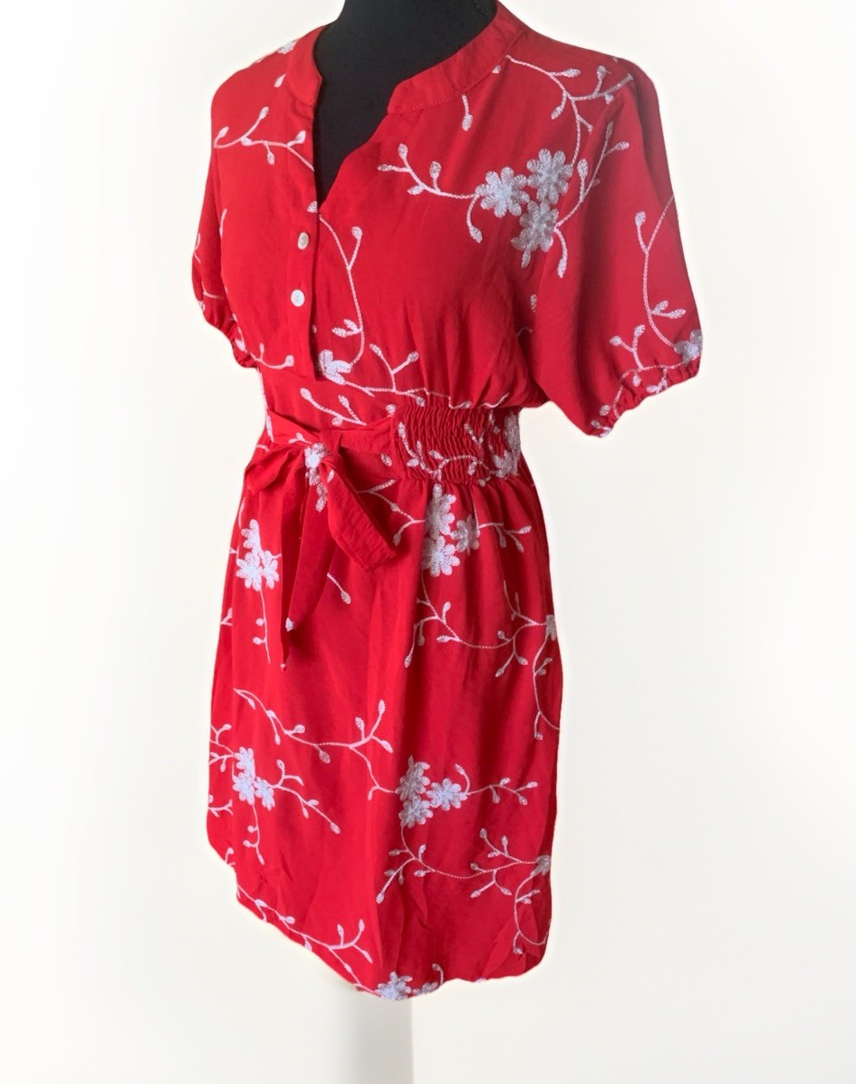 Anthropologie Kindred Women’s Red Dress Sz L Crochet Embroidered Romantic Fairy