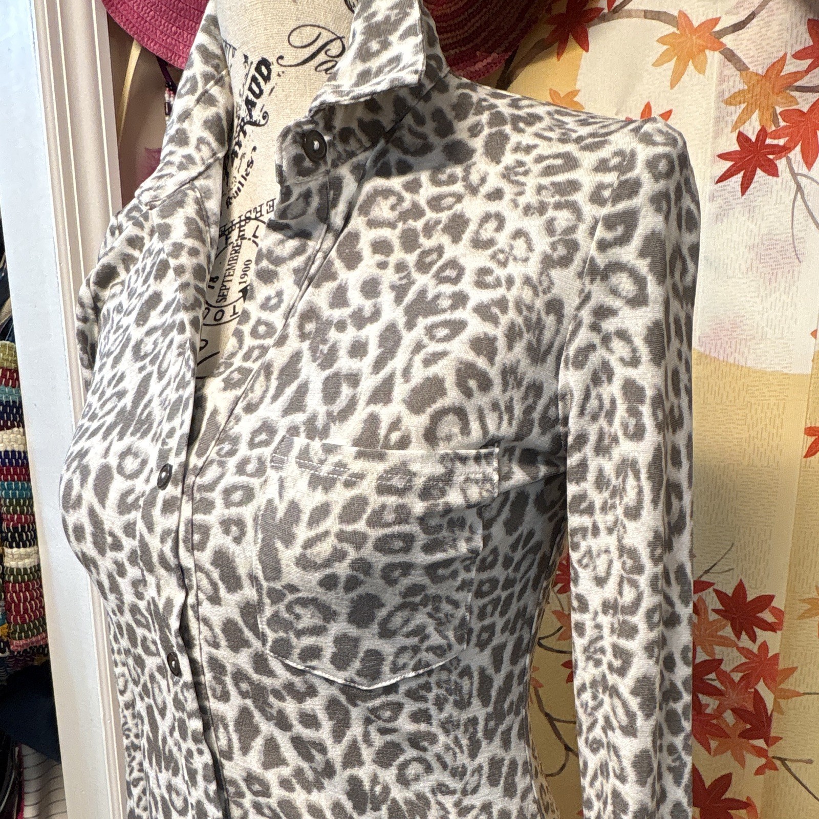 Leopard Animal Print Collared Button Front Shirt Dress S