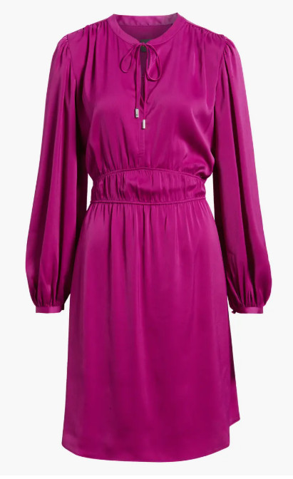 Hugo Boss Decly Tie Neck Long Sleeve Satin Dress Dark Pink 12 NWT