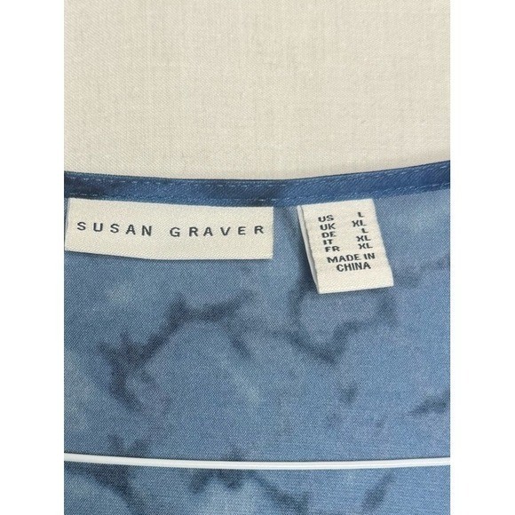 Susan Graver Womens Liquid Knit Blue Midi Dress Sz L Front Button Flowy Church