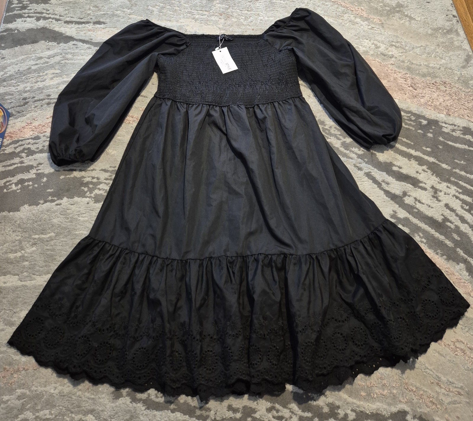 BNWT IN THE STYLE Bkack Broderie Anglais Frill Maxi Dress UK 26