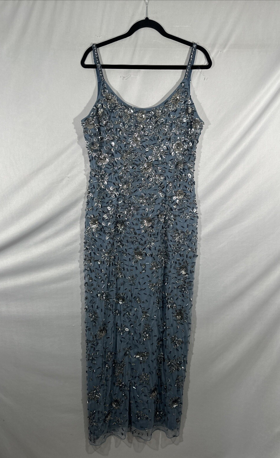 NWT Mac Duggal [ 10 ] 5477 Floral Embellished Scoop Neck Gown Slate Blue #S1601