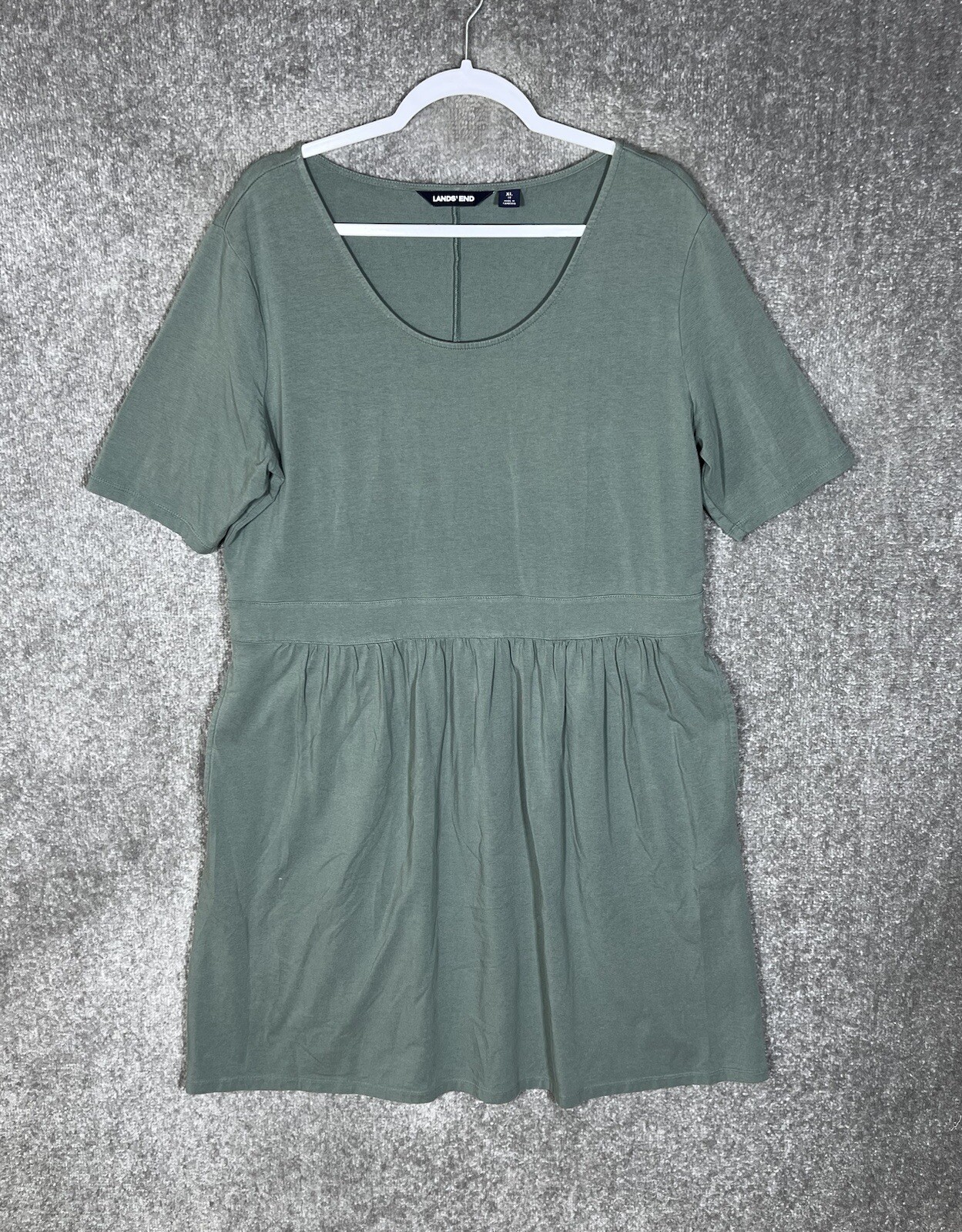 Lands End Dress Womens Size XL 18 Green Stretch Short Sleeve Scoop Neck Pockets