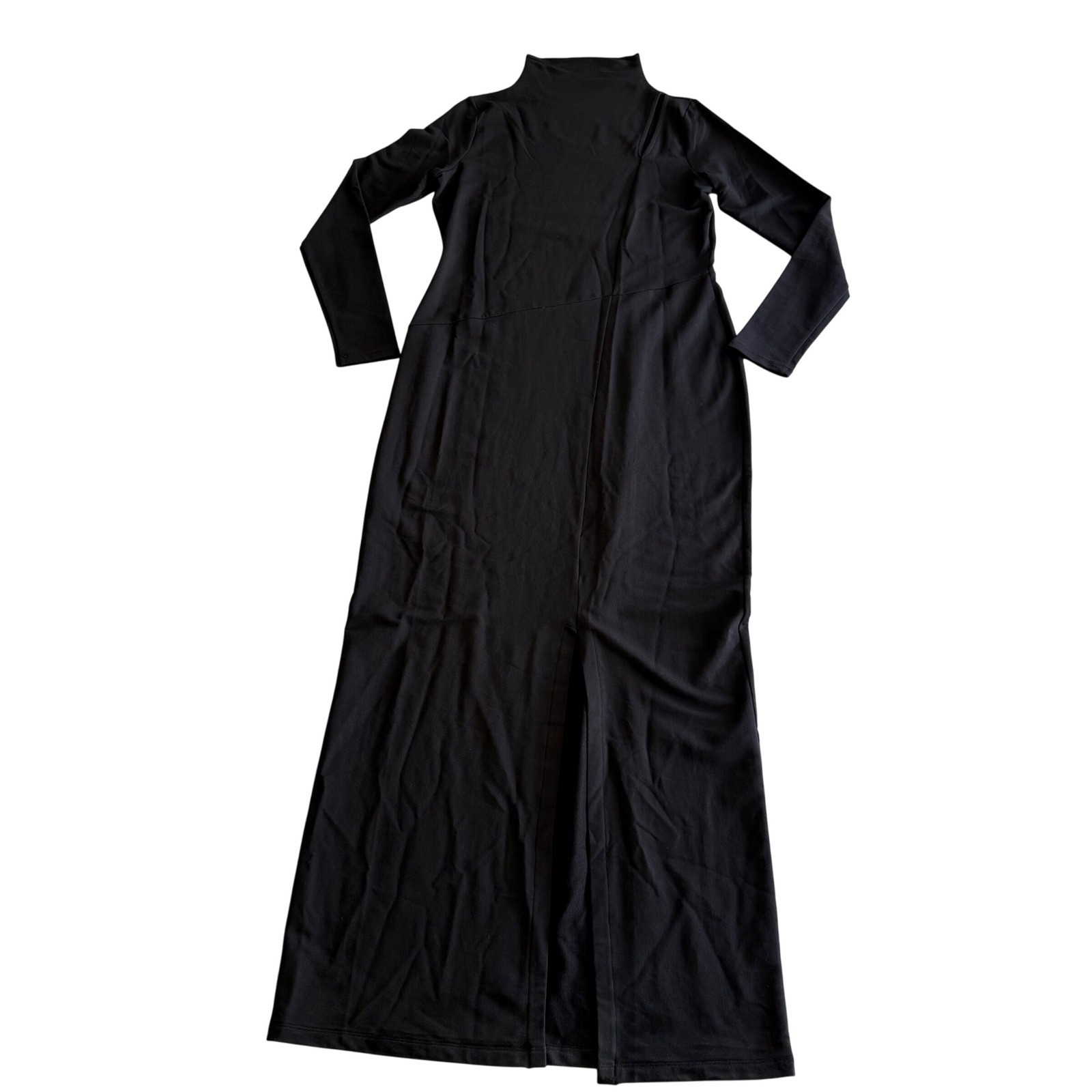 Marcella Lorimer Light French Terry Black Mockneck Cutout Maxi Dress XL