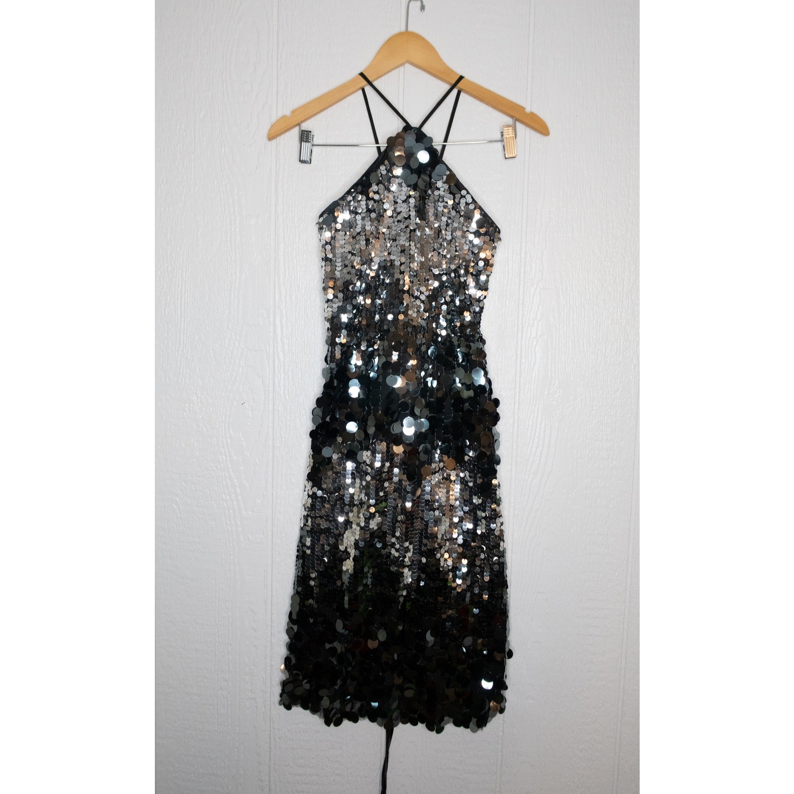 AMYLYNN Silver Austin Sequin Halter-Neck Midi Dress SIZE MEDIUM
