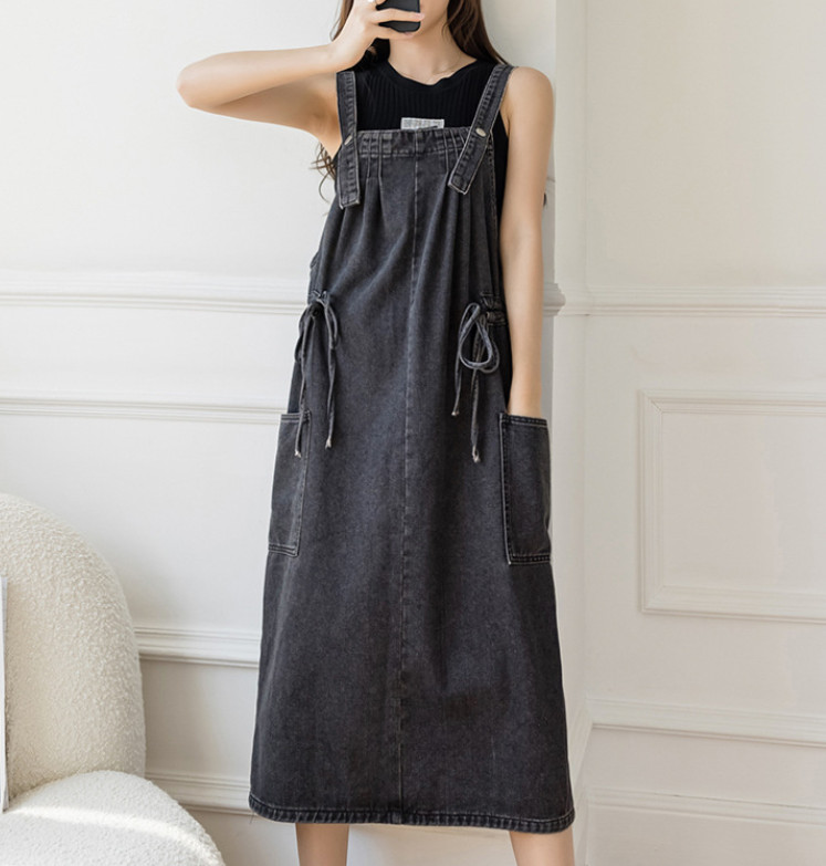 Womens Loose Denim Overalls Bib Dress Jeans Jumpsuits Rompers Dungarees Dresses