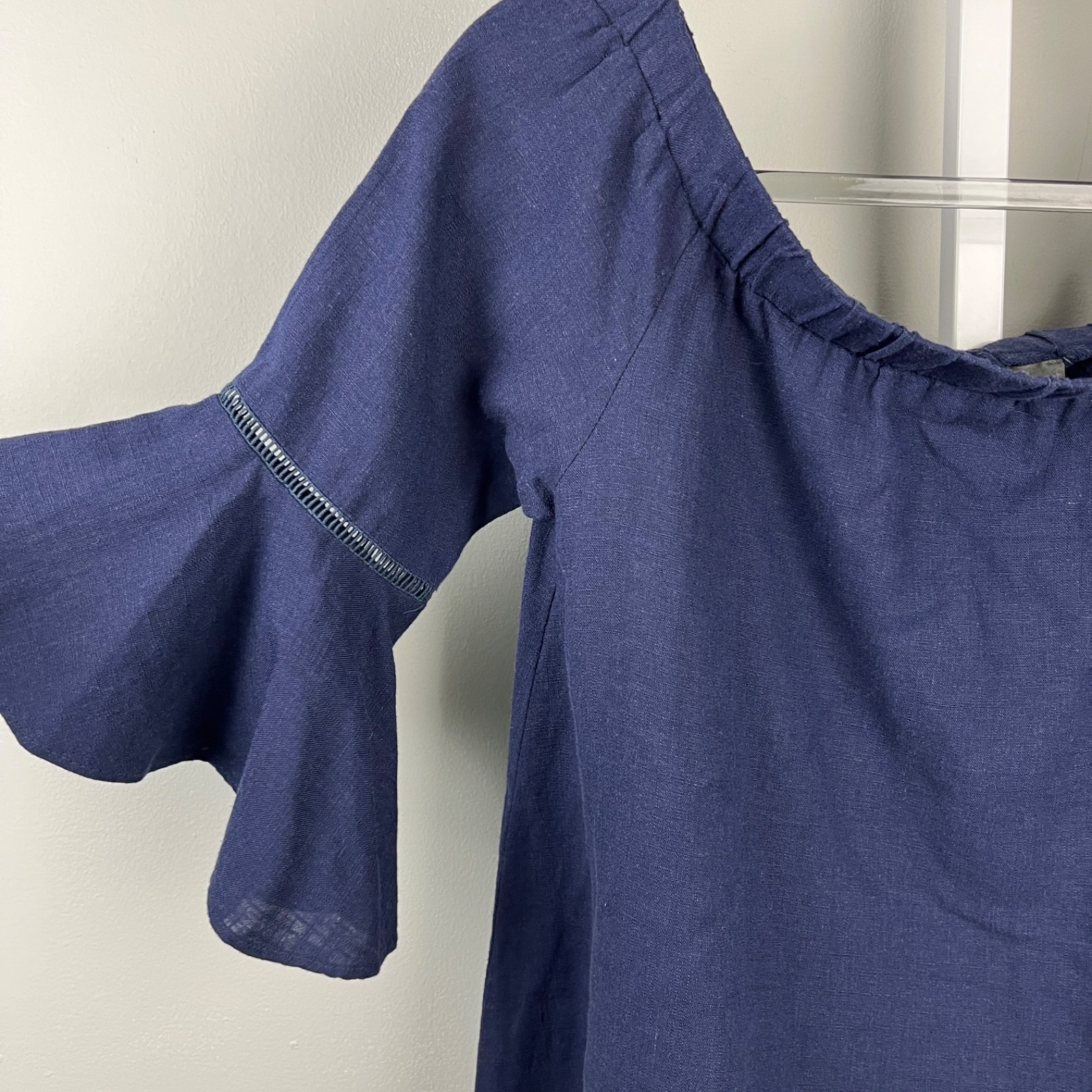 Forcynthia Beachwear Linen Blend Tunic Dress Womens S Navy Blue Off Shoulder