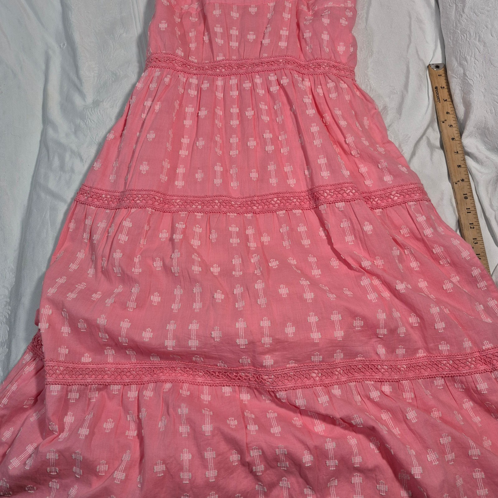 EMILY MCCARTHY MAXI DRESS SLEEVELESS GEOMETRIC EMBROIDERED PINK SIDE ZIP SMALL