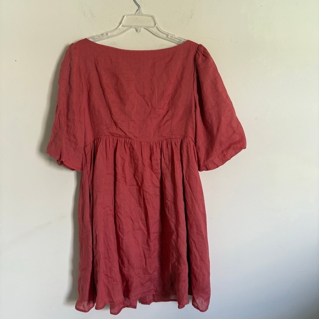 Sancia The Amalia Dress In Watermelon Large Puff Sleeve Button Front $249
