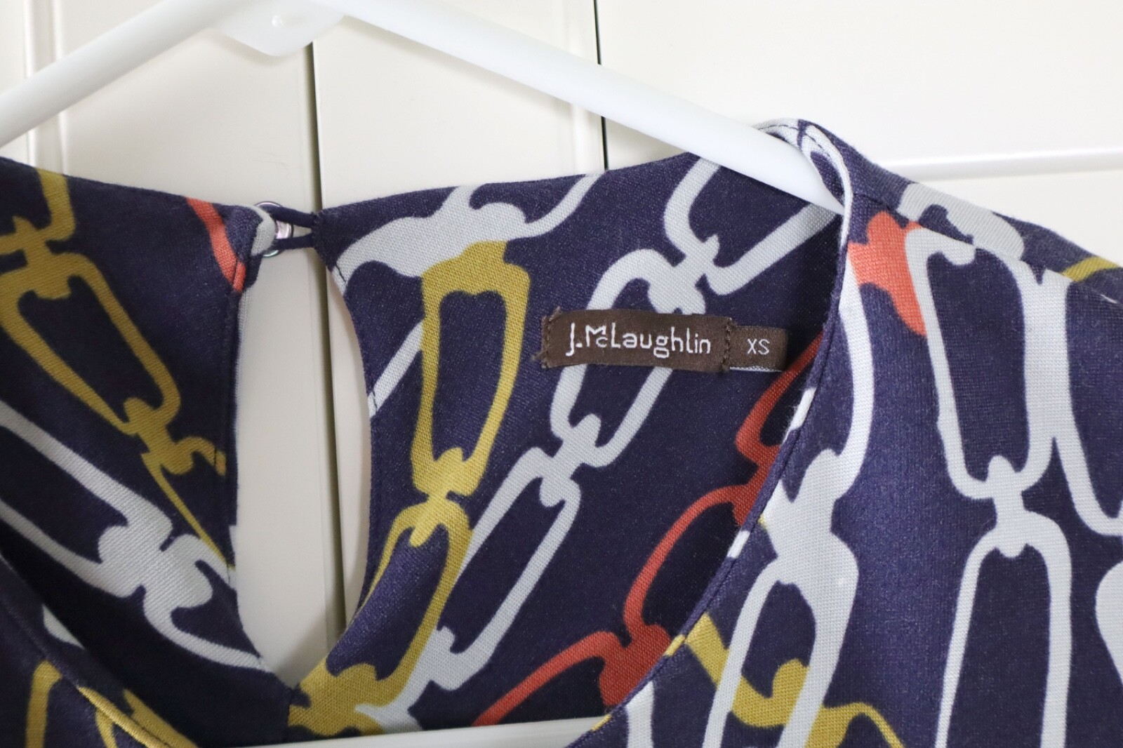 J. MCLAUGHLIN $228 Navy Soft Stretch Rayon Chain Link Print Dress Size XS