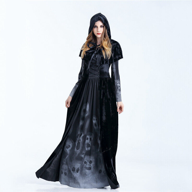 Gothic Halloween Witch Medieval Dress Costume Cosplay Fancy Mysterious Women