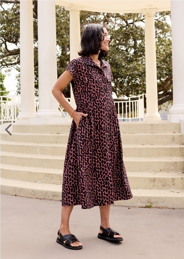 Maye Amelie Leopard Print Midi Shirt Dress XS Effortless Chic Streetwear Casual