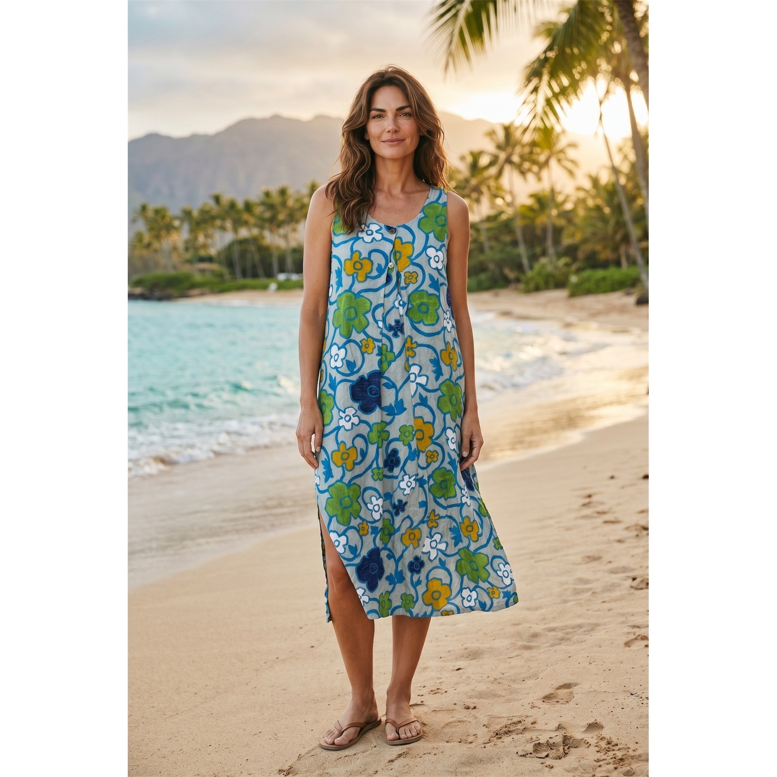 NWT! “Jams World” Gimlet Floral Rayon SZ L Midi Dress Womens Hawaii Tropical
