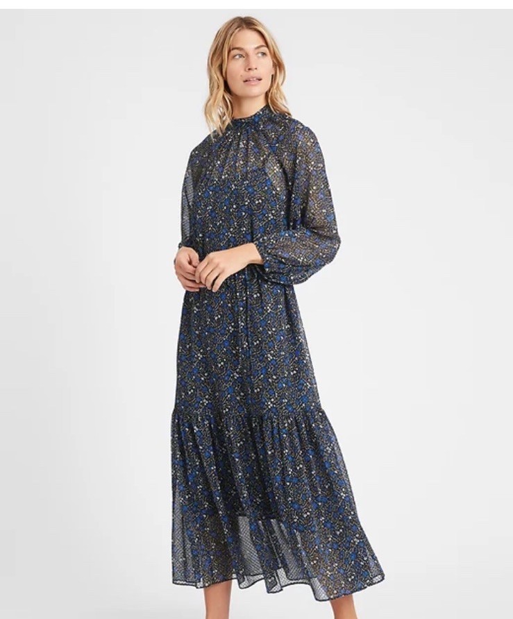 Banana Republic Velvet Dot Sheer Maxi Dress Size 12 Boho Floral Tie Waist NWT