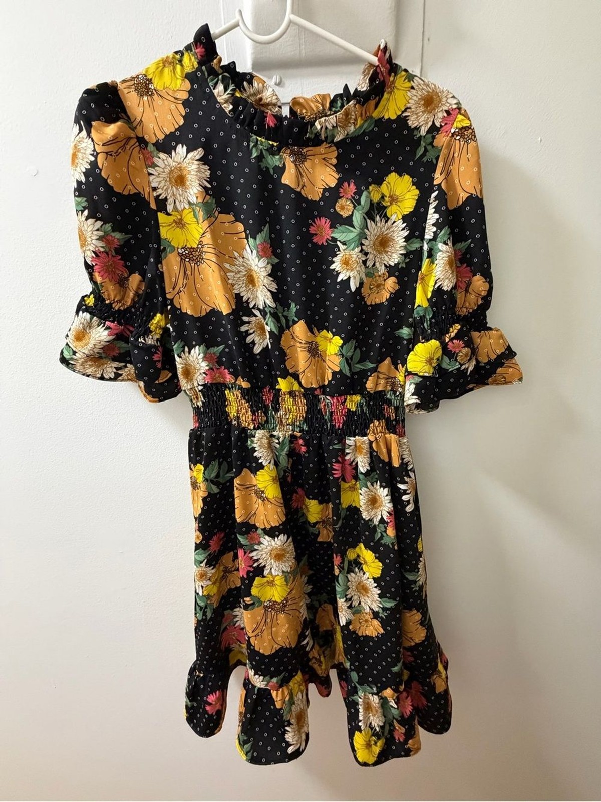 Gali Floral Smocked Waist Ruffle Sleeve Mini Dress Size Small