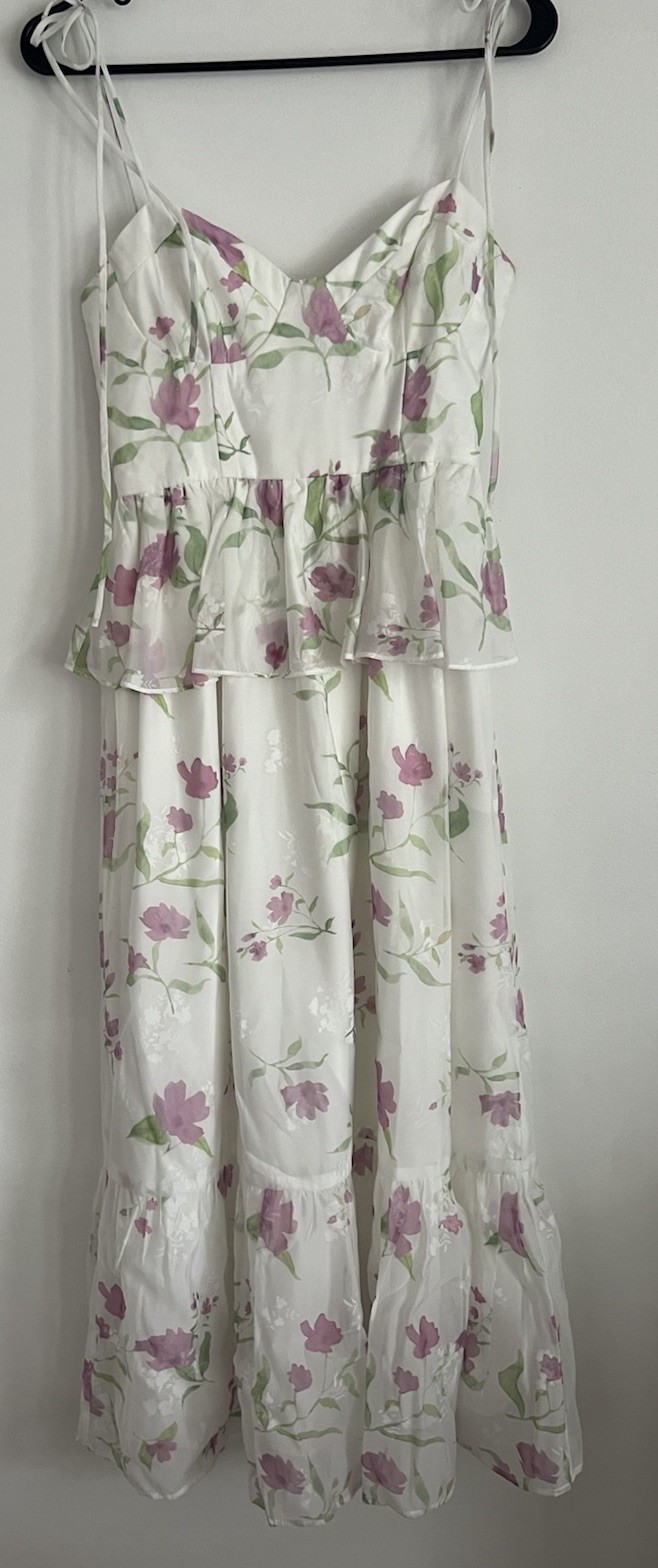 Petal and Pup Maxi Dress White Floral Size Small Lined Spaghetti Straps