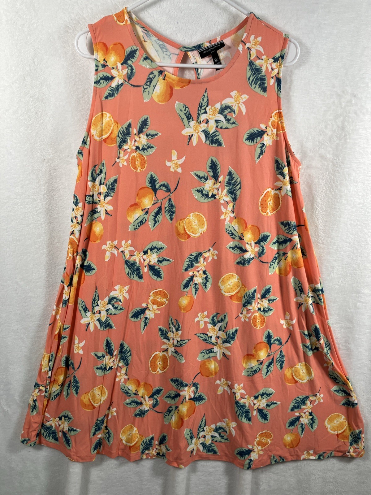 Allison Brittney Fruit Floral Shift Dress Plus 1X Citrus Print Swing Summer NWT