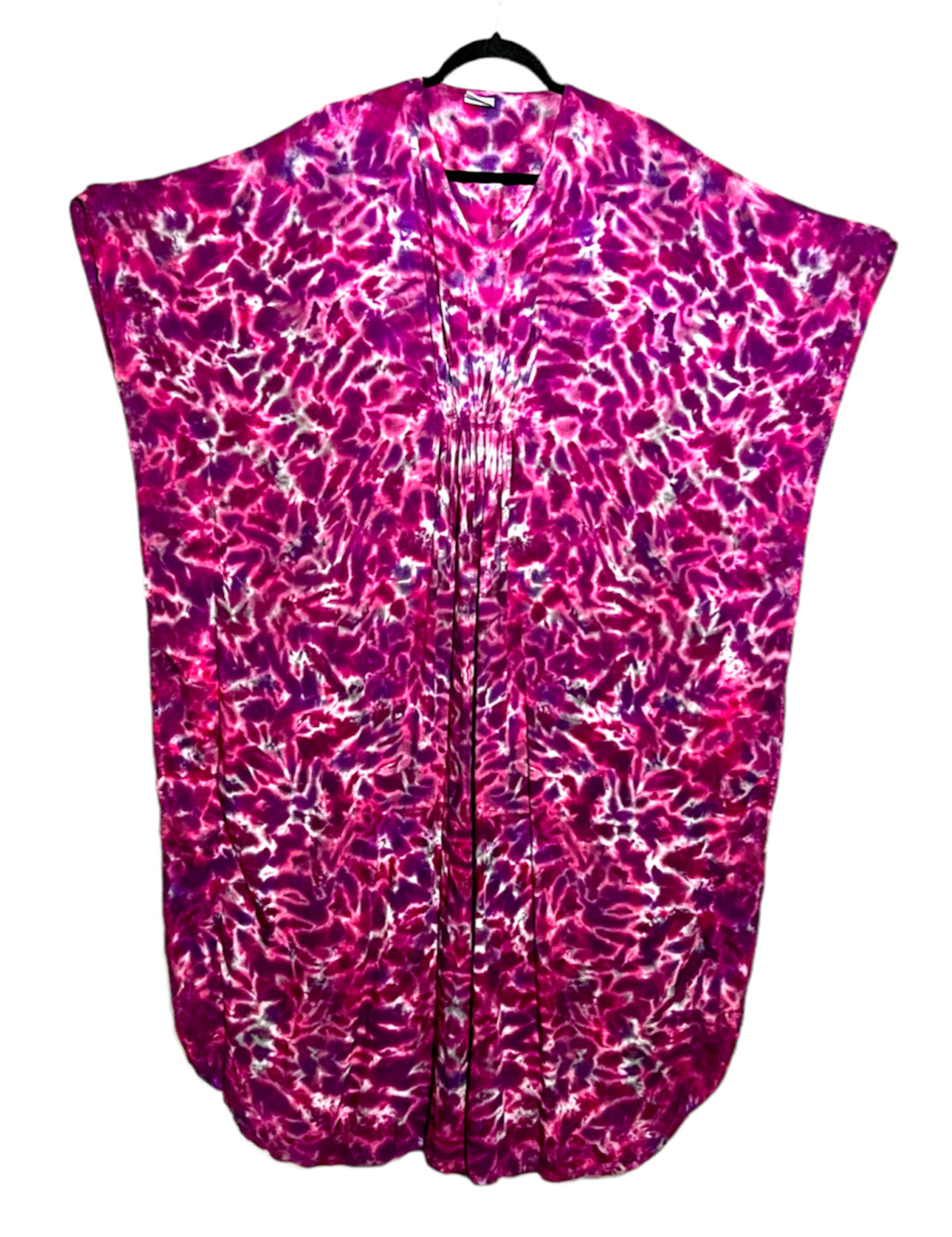 Tie Dye Caftan Dress Womens Pink Hibiscus Blotter Tye die Kaftan beach cover-up