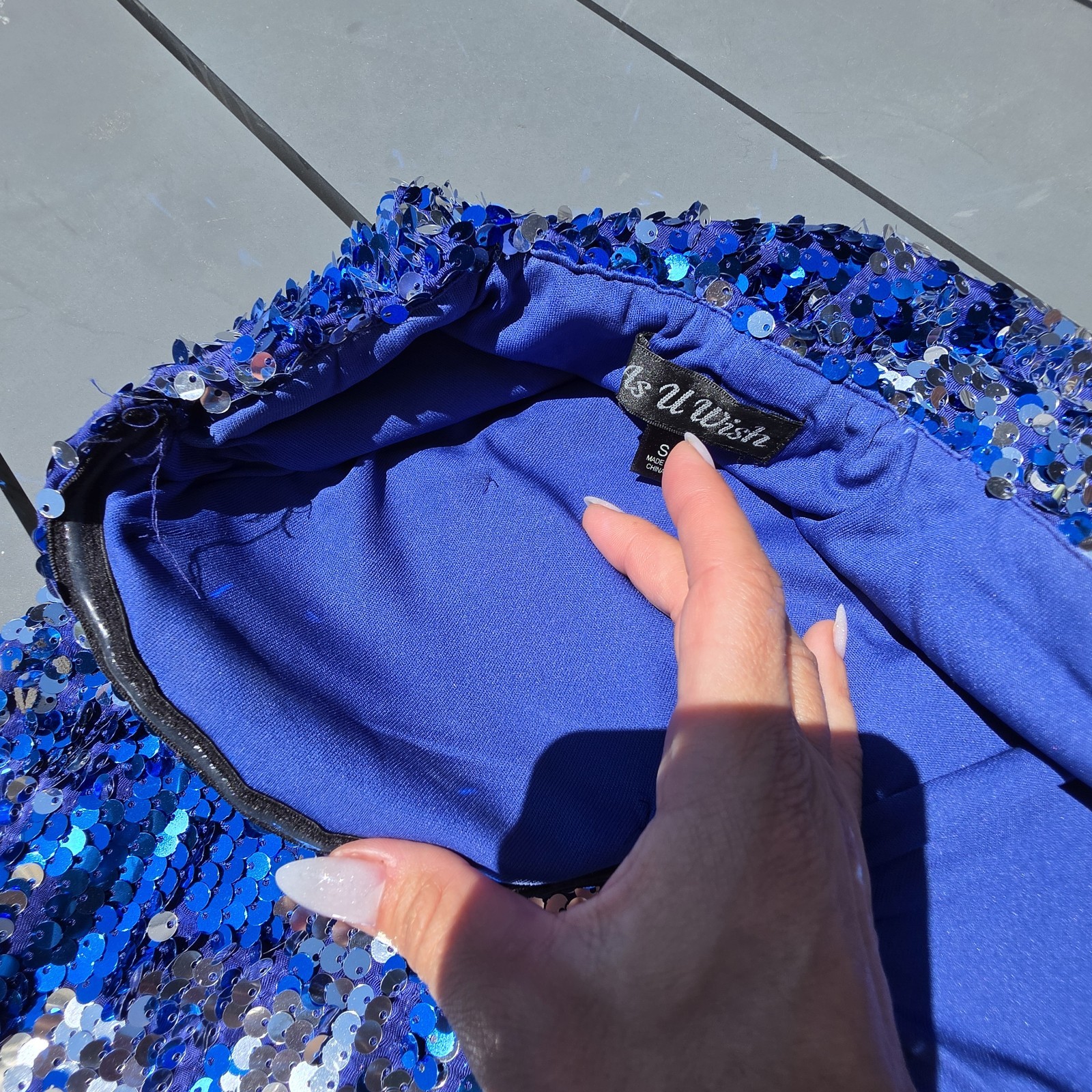As U Wish Blue Sequin Strapless Bodycon Short Lined Zipper Party Dress S