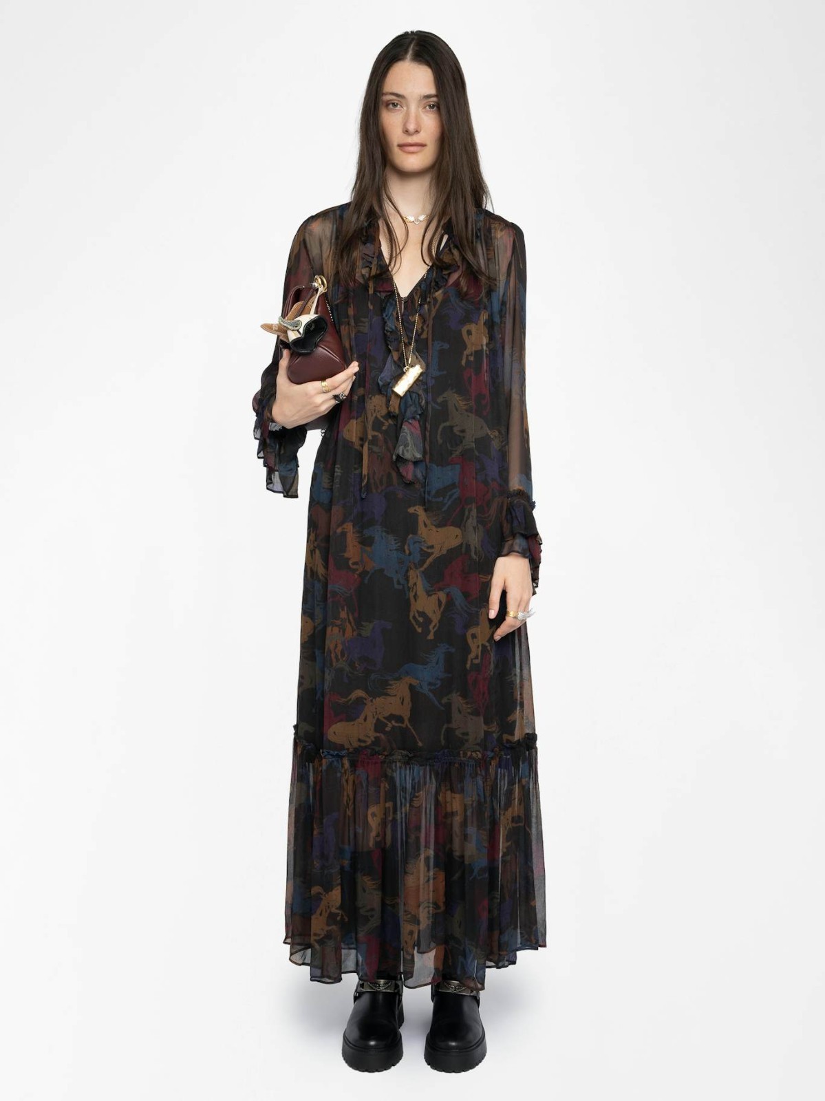 Women France Zadig&Voltaire Sexy Rayon Crepe Georgette Long Sleeves Dress XS-L