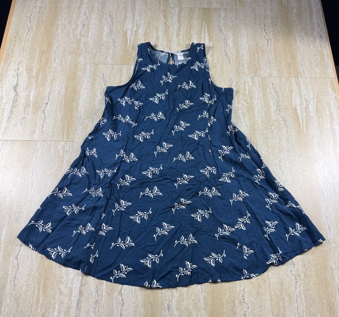 Old Navy Womens M Navy Blue Leaf Print Rayon Sleeveless Shift Tank Sundress NWT