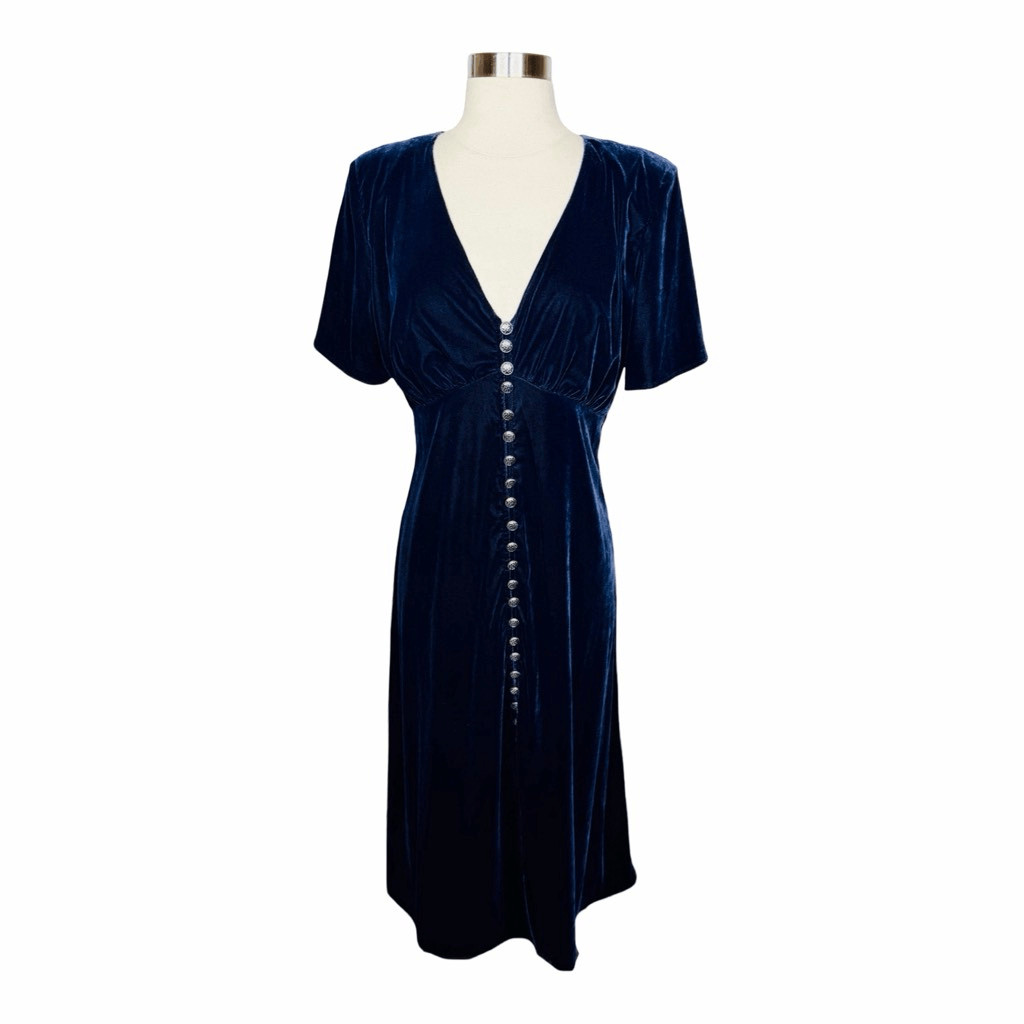 The Kooples Velvet Button-Front Midi Dress Size 2 (US Medium, EU 38) Navy Blue