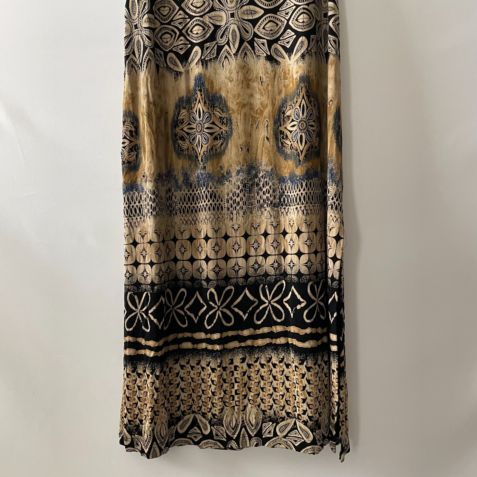 Vintage Coldwater Creek Womens Sleeveless Maxi Tank Dress Tan Black Print M -C