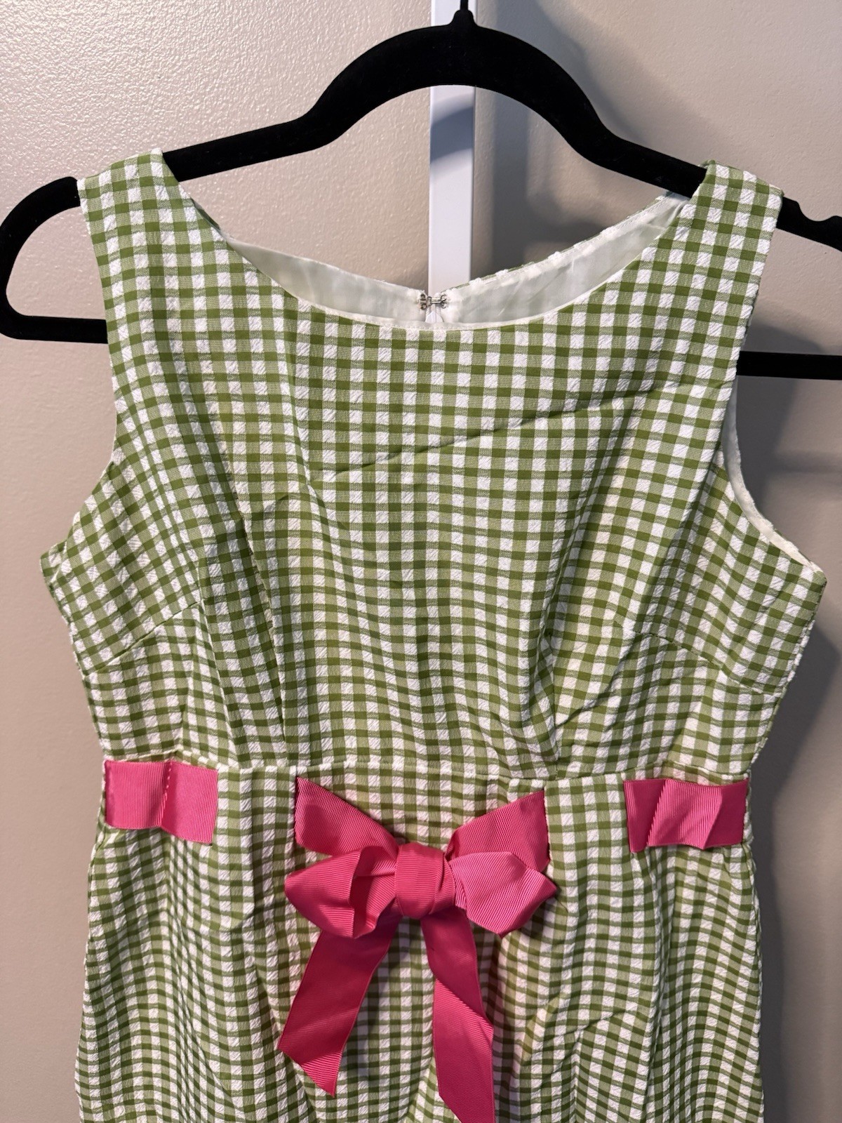 Kim Rogers Gingham Sheath Dress 4P Green White Coquette Cottagecore Preppy Mod