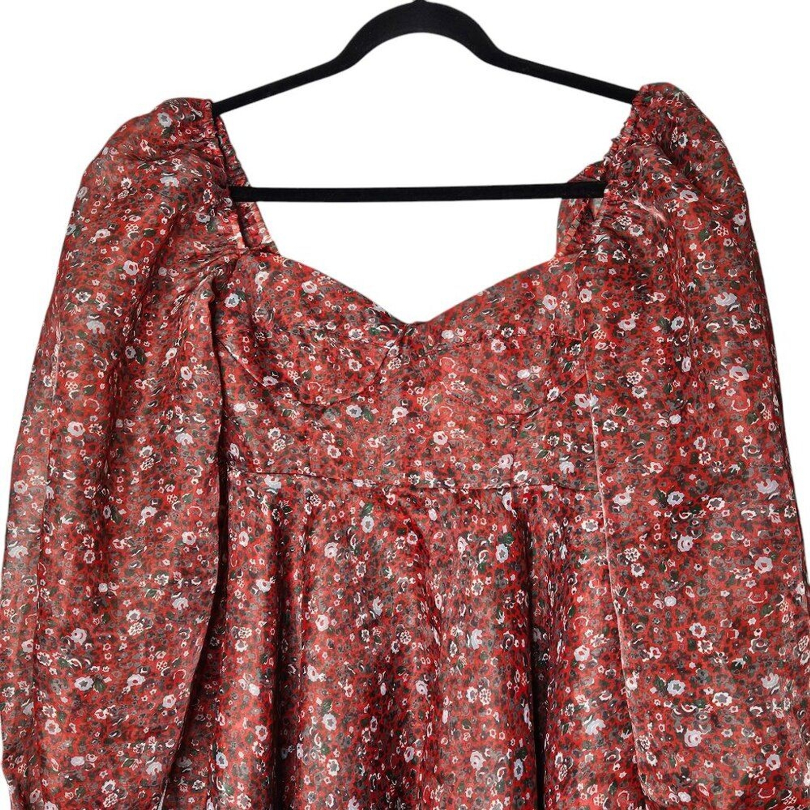 Selkie Princess Crimson Darling Red Floral Puff Sleeve Organza Mini Dress Size S