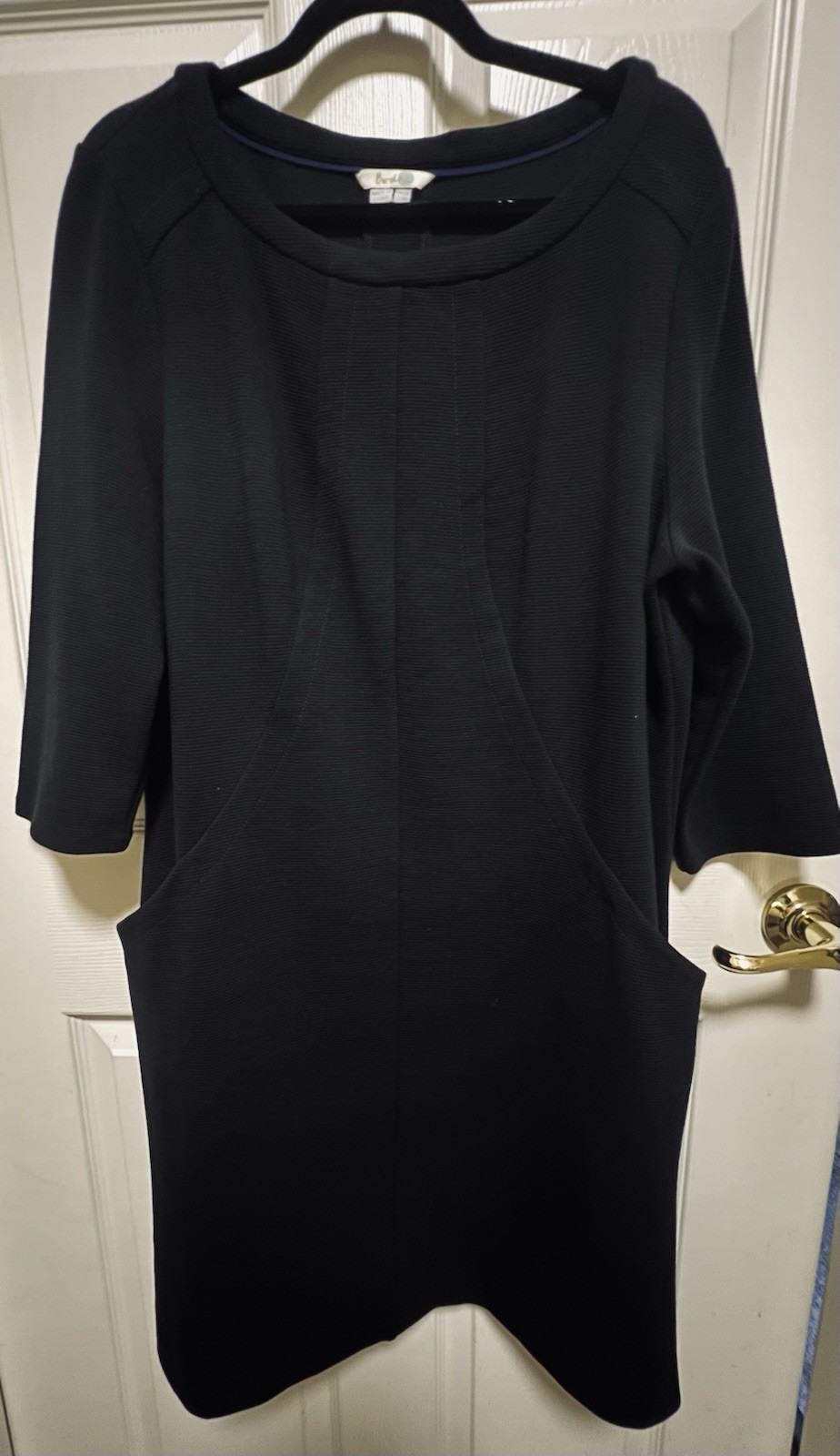 Boden Black Ponte Knit Wms 18L Plus Sized Shift Dress 3/4 Slv Cotton Blend